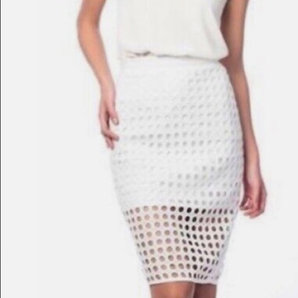 Banana Republic White Dot Pencil overlay midi skirt size 8 - Picture 3 of 8